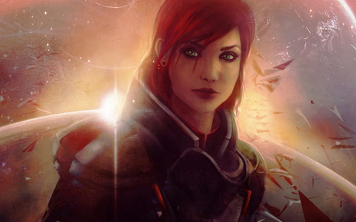 Mass Effect Redhead Starlight Drawing Face HD, red haired female character in suit, video games, drawing, face, effect, mass, starlight, redhead, HD wallpaper