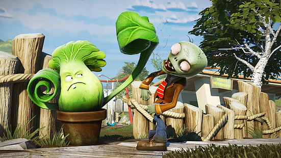 Plants VS Zombies Garden Warfare, Зеленчук, Zombie, растение срещу зомби, растения срещу зомбита градина война, зеленчук, зомби, HD тапет HD wallpaper