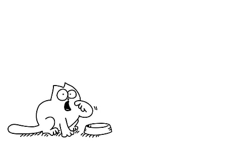 사이먼의 고양이, 만화, 고양이, 간단한 배경, 그림, 흑백, HD 배경 화면 HD wallpaper