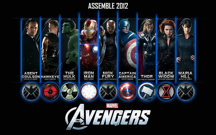 Мстители, Железный Человек, Халк, Тор, Соколиный Глаз, Капитан Америка, Черная Вдова, HD обои