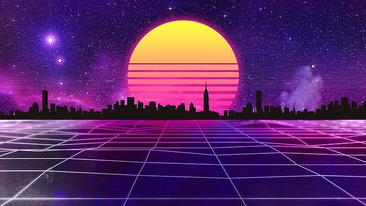 The sun, Music, The city, Stars, Space, Background, 80s, Neon, 80's, Synth, Retrowave, Synthwave, New Retro Wave, Futuresynth, Sintav, Retrouve, Outrun, Halukaliev, by Halukaliev, HD wallpaper