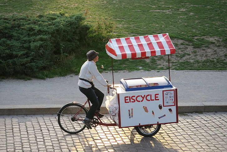 bicicleta, engraçado, luz dourada, icecreamcar, parque, HD papel de parede