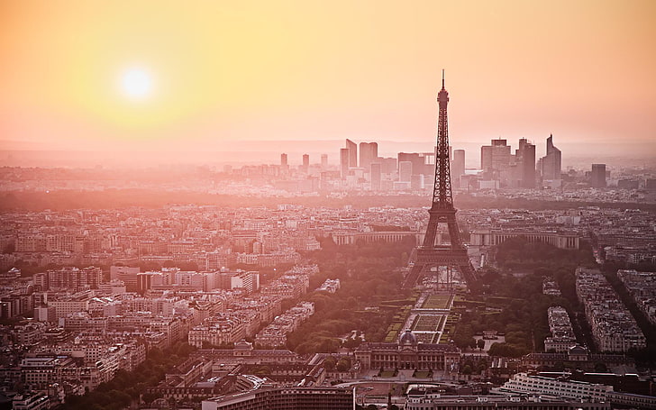 Skyline di Parigi al tramonto, tramonto, Parigi, Skyline, Sfondo HD