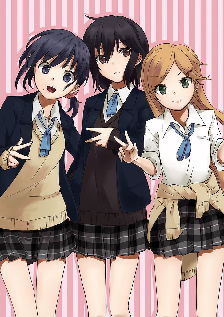 Kokoro Connect, anime girls, Inaba Himeko, Kiriyama Yui, Nagase Iori, Sfondo HD, sfondo telefono