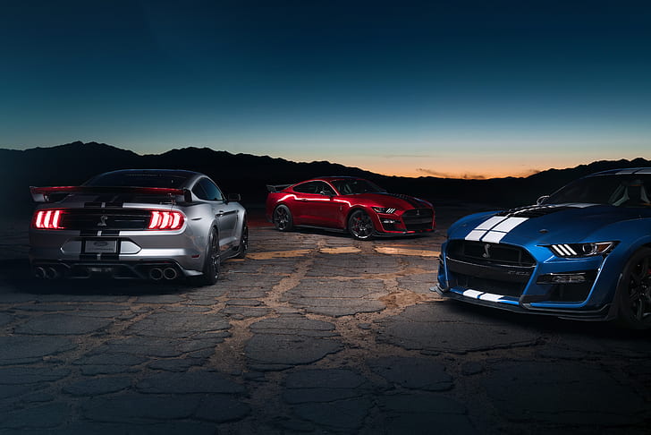 Ford, Ford Mustang Shelby GT500, Blue Car, Car, Ford Mustang, Muscle Car, Red Car, Silver Car, Vehicle, HD tapet