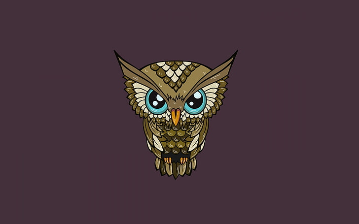 Logotipo del búho, arte digital, minimalismo, naturaleza, fondo simple, animales, búho, pájaros, ojos azules, plumas, Fondo de pantalla HD