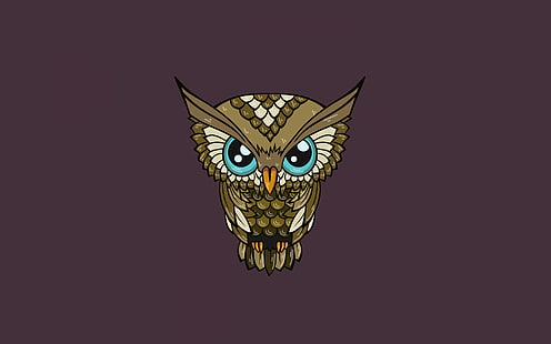 Сова логотип, цифровое искусство, минимализм, природа, простой фон, животные, сова, птицы, голубые глаза, перья, HD обои HD wallpaper