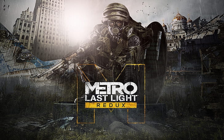 Metro Last Light Redux, плакат с последним освещением в метро, ​​глубокое серебро, солдат, пистолет, маска, метро с избыточным количеством, HD обои