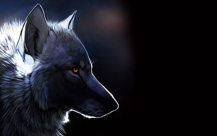grauer Wolf, Tiere, Wolf, Fantasiekunst, glühende Augen, Grafik, HD-Hintergrundbild