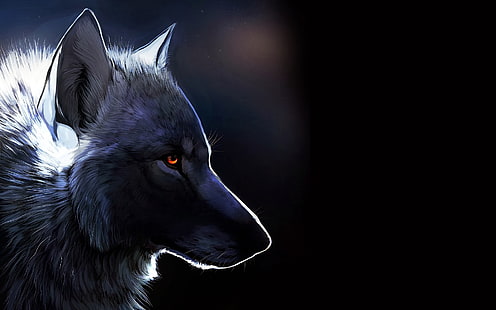 серый волк, животные, волк, фэнтези-арт, светящиеся глаза, произведение искусства, HD обои HD wallpaper