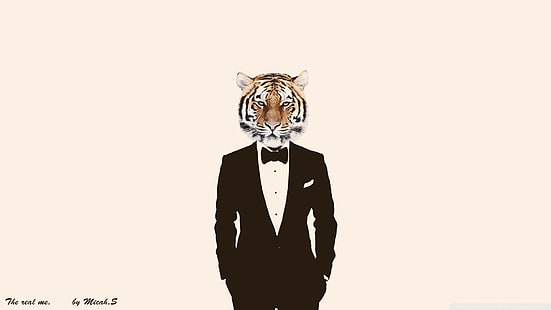 jas formal hitam pria, manipulasi foto, harimau, jas, Wallpaper HD HD wallpaper