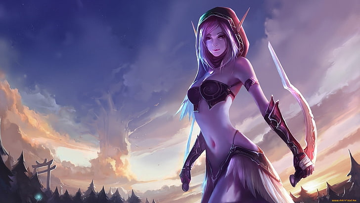 Anime Charakter Frau Illustration, Anime Mädchen, Anime, Warcraft, Nachtelfen, HD-Hintergrundbild