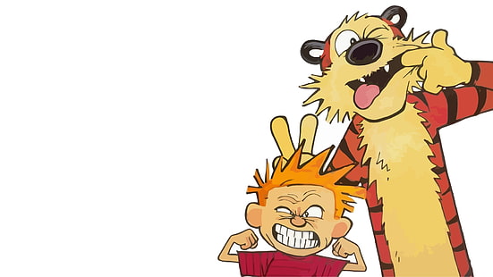 fond d'écran animé tigre et garçon, Calvin et Hobbes, bandes dessinées, Bill Watterson, Fond d'écran HD HD wallpaper