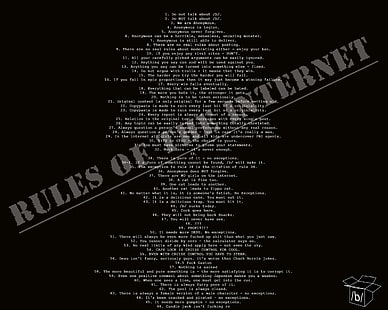 fondo negro con superposición de texto de las reglas de Internet, infografías, internet, cita, 4chan, humor, Fondo de pantalla HD HD wallpaper