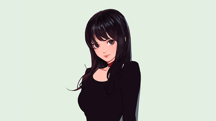 dziewczyny z anime, czarne włosy, Tapety HD