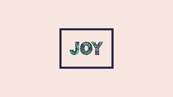 Joy logo, ilustracja, typografia, liście, dżungla, Tapety HD