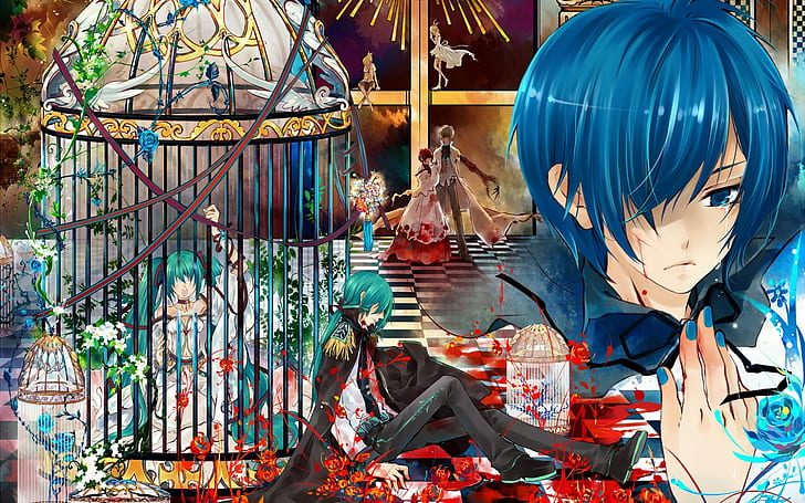 Vocaloid, Kaito, Tears, Cell, Blood, HD wallpaper