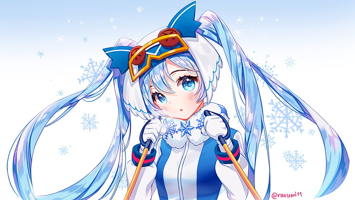 weibliche Anime-Figur, Anime, Hatsune Miku, Vocaloid, Snow Miku 2016, Yuki Miku, HD-Hintergrundbild