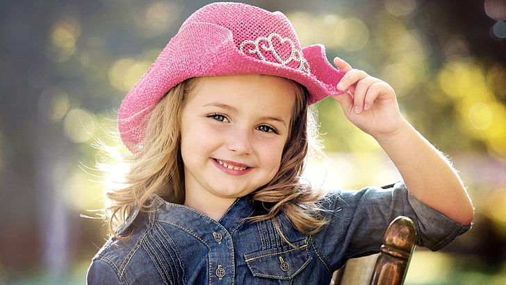 girl's pink cowboy hat, child, hat, girl, photo shoot, HD wallpaper