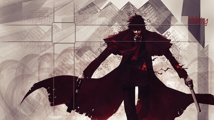 karakter anime pria dengan ilustrasi senjata, anime, Hellsing, Alucard, Wallpaper HD