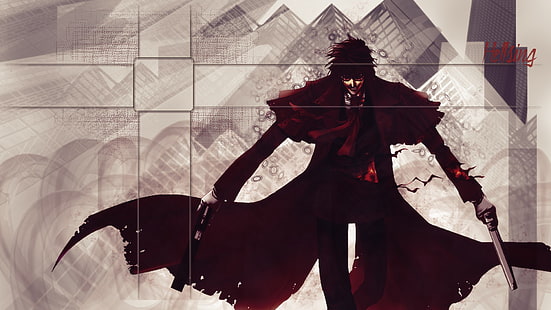 мужской персонаж аниме с изображением оружия, аниме, Хеллсинг, Алукард, HD обои HD wallpaper