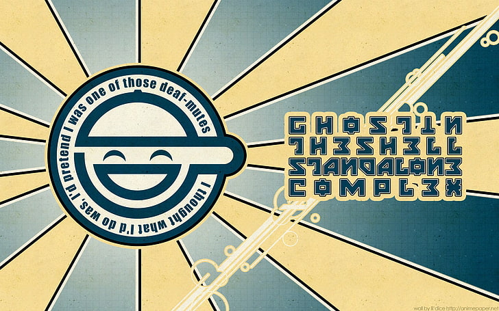 син и жълт фон с наслояване на текст, Ghost in the Shell, аниме, HD тапет