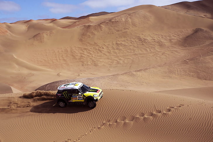 Sand, Mini, Sport, Race, Mini Cooper, Dakar, SUV, Rally, Side view, 2014, Dune, X-raid, 304, HD wallpaper