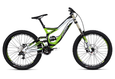 zielono-czarny rower full suspension, rowerowy, downhill, specjalistyczny, demo 8, Tapety HD HD wallpaper
