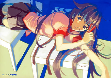 Серия Monogatari, аниме девушки, Сендзегахара Хитаги, HD обои HD wallpaper