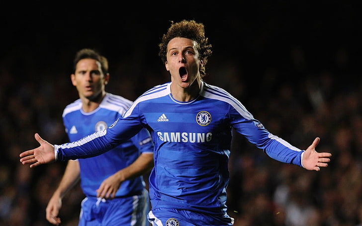 David Luiz, herrblå och vit Samsung långärmad skjorta, sport, fotboll, spelare, HD tapet