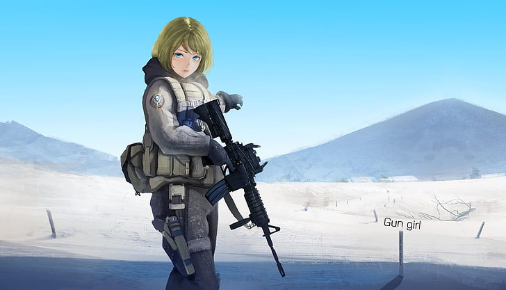 アニメの女の子 アニメ ブロンド 青い目 銃 武器 オリジナルキャラクター 雪 M4a1 銃を持つ女の子 Hdデスクトップの壁紙 Wallpaperbetter