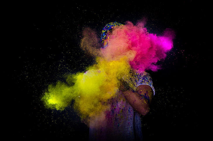 dark, colorful, powder explosion, HD wallpaper