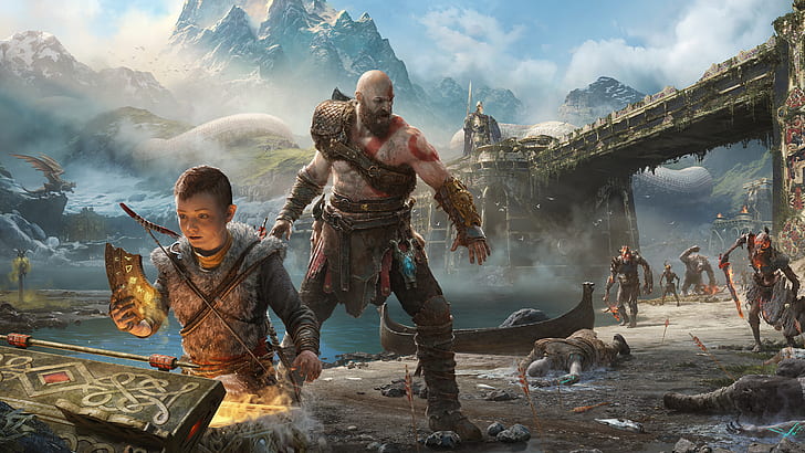 전쟁의 신, 크라토스, 전쟁, 신, 그리고 Atreus에있는 Kratos와 Atreus, HD 배경 화면