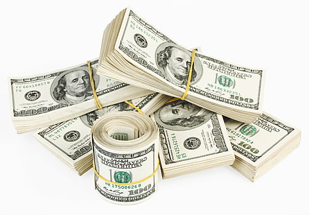 100 lot uang kertas dolar AS, dolar, uang, paket, latar belakang putih, Wallpaper HD HD wallpaper