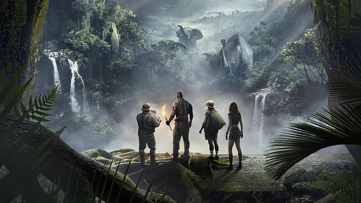 Film, Jumanji: Bienvenue dans la jungle, Dwayne Johnson, Jack Black, Karen Gillan et Kevin Hart, Fond d'écran HD