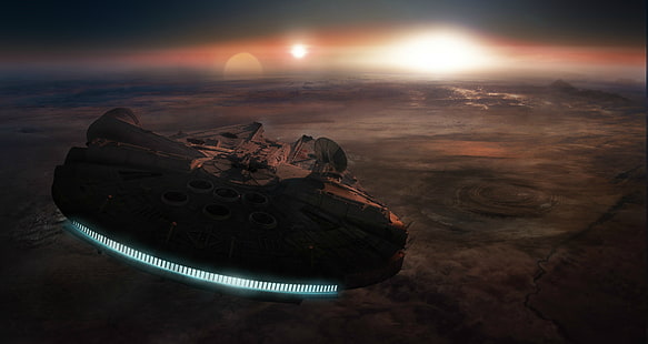 Desert, Millennium Falcon, Star Wars, พระอาทิตย์ตก, วอลล์เปเปอร์ HD HD wallpaper