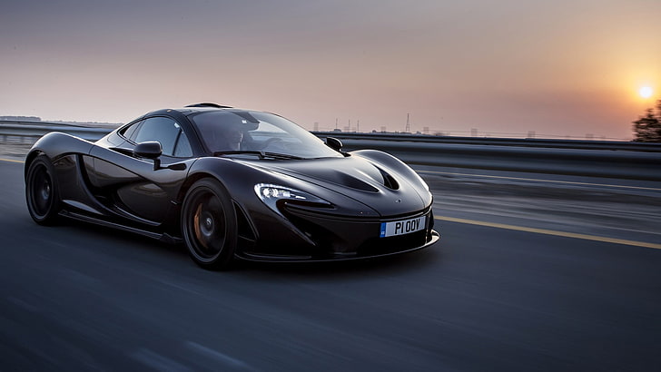hitam McLaren P1, McLaren P1, mobil, motion blur, jalan, kendaraan, Wallpaper HD