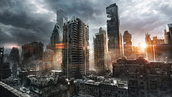 ruiner stadsbilder förstörelse skyskrapor science fiction konstverk apokalyptiska 1920x1080 wallp konstverk HD-konst, ruiner, stadsbilder, HD tapet HD wallpaper
