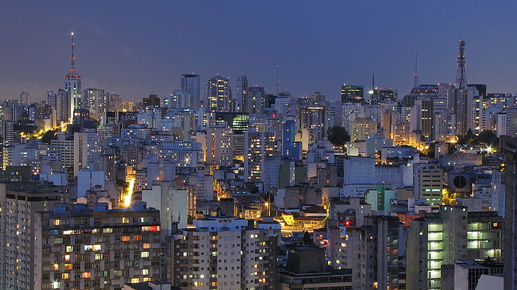 brazil, building, city, landscape, metropole, night, paulo, sao, urban, HD wallpaper