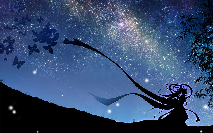 Second element of the Fireflies Summer Cartoon Wal.., Starry Sky Girl wallpaper, HD wallpaper
