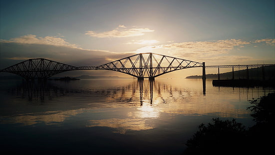 jembatan, pagi, air, edinburgh, skotlandia, jembatan kereta api, refleksi, situs warisan dunia unesco, warisan dunia unesco, sebagainya jembatan, 5k, 5k uhd, Wallpaper HD HD wallpaper