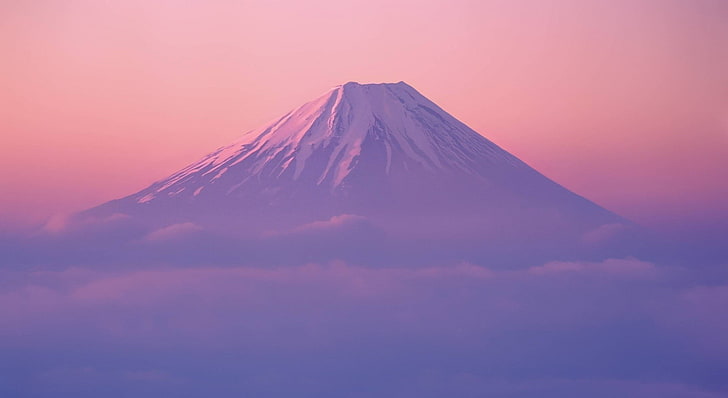 Der Fujisan, Vulkan, Berge, der Fujisan, bewölkter, schneebedeckter Gipfel, HD-Hintergrundbild