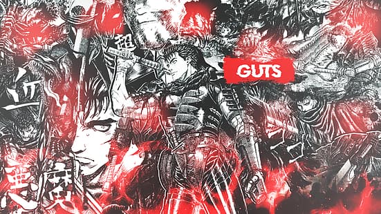 manga, Guts, Berserk, armadura berserk, colagem, quadrinhos, HD papel de parede HD wallpaper