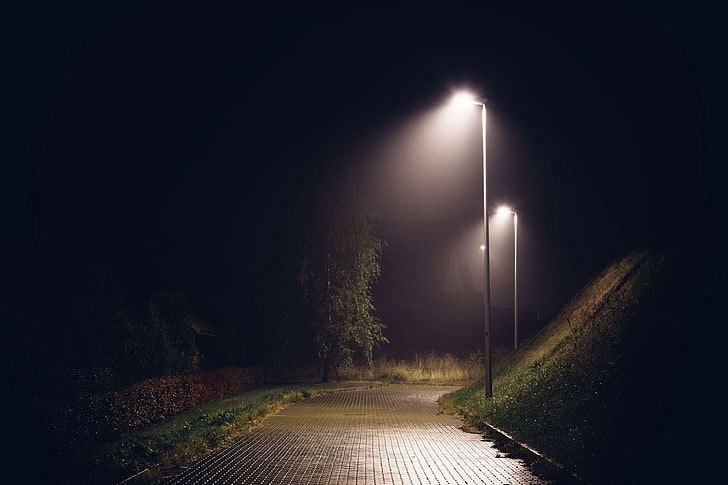 gelap, gerimis, lampu, kabut, malam, hujan, jalanan, Wallpaper HD