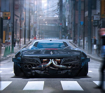 Ferrari coupe negro en carretera en fotografía de enfoque, Ferrari, coche, Ferrari 458, vehículo, Khyzyl Saleem, Fondo de pantalla HD HD wallpaper