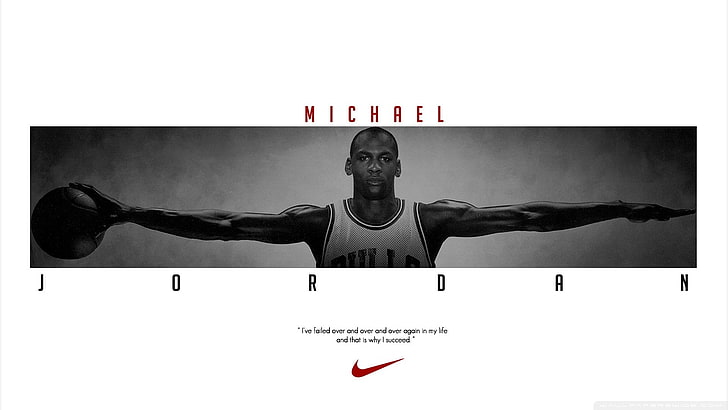 Michael Jordan, citation, fond blanc, typographie, Chicago Bulls, Fond d'écran HD