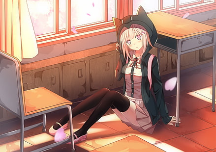 Danganronpa, Nanami Chiaki, Hoodie, Klassenzimmer, Anime, HD-Hintergrundbild HD wallpaper