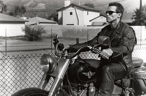 gri tonlamalı fotoğraf Arnold Schwarzenegger, Terminator, Terminator 2: Kıyamet Günü, Arnold Schwarzenegger, Terminator, HD masaüstü duvar kağıdı HD wallpaper