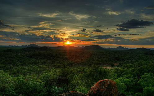 Erde, Sonnenuntergang, Afrika, Grün, Berg, Tal, Simbabwe, HD-Hintergrundbild HD wallpaper