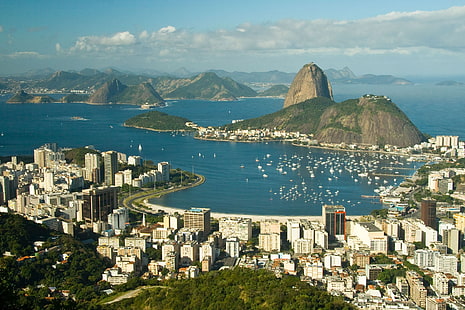 녹색 산악 자전거, 리오 데 자네이로, 브라질, 건물, 해안, 고원, HD 배경 화면 HD wallpaper